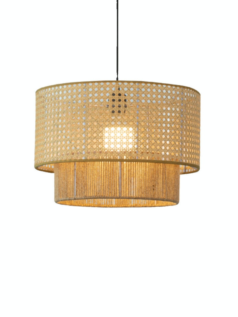 Handwoven Hemp Pendant Lamp in Zen Style | Natural Rattan Drum Lamp for Rustic Atmosphere - Lamylie