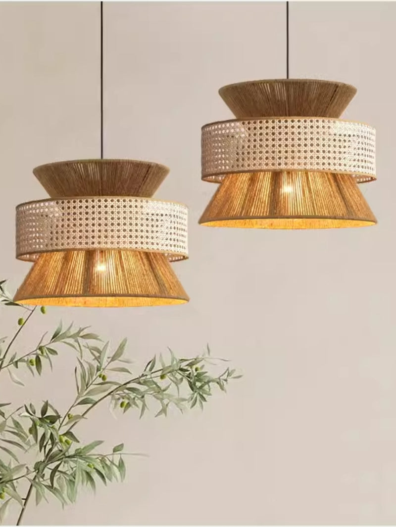 Handwoven Hemp Pendant Lamp in Zen Style | Natural Rattan Drum Lamp for Rustic Atmosphere - Lamylie