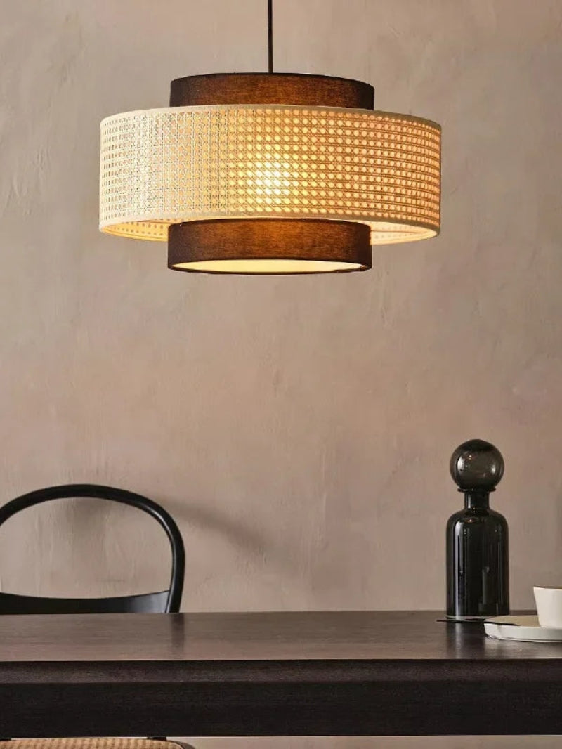 Handwoven Hemp Pendant Lamp in Zen Style | Natural Rattan Drum Lamp for Rustic Atmosphere - Lamylie