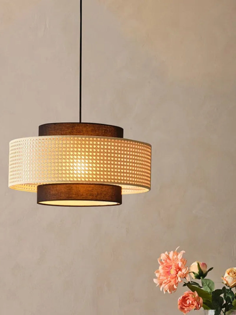Handwoven Hemp Pendant Lamp in Zen Style | Natural Rattan Drum Lamp for Rustic Atmosphere - Lamylie