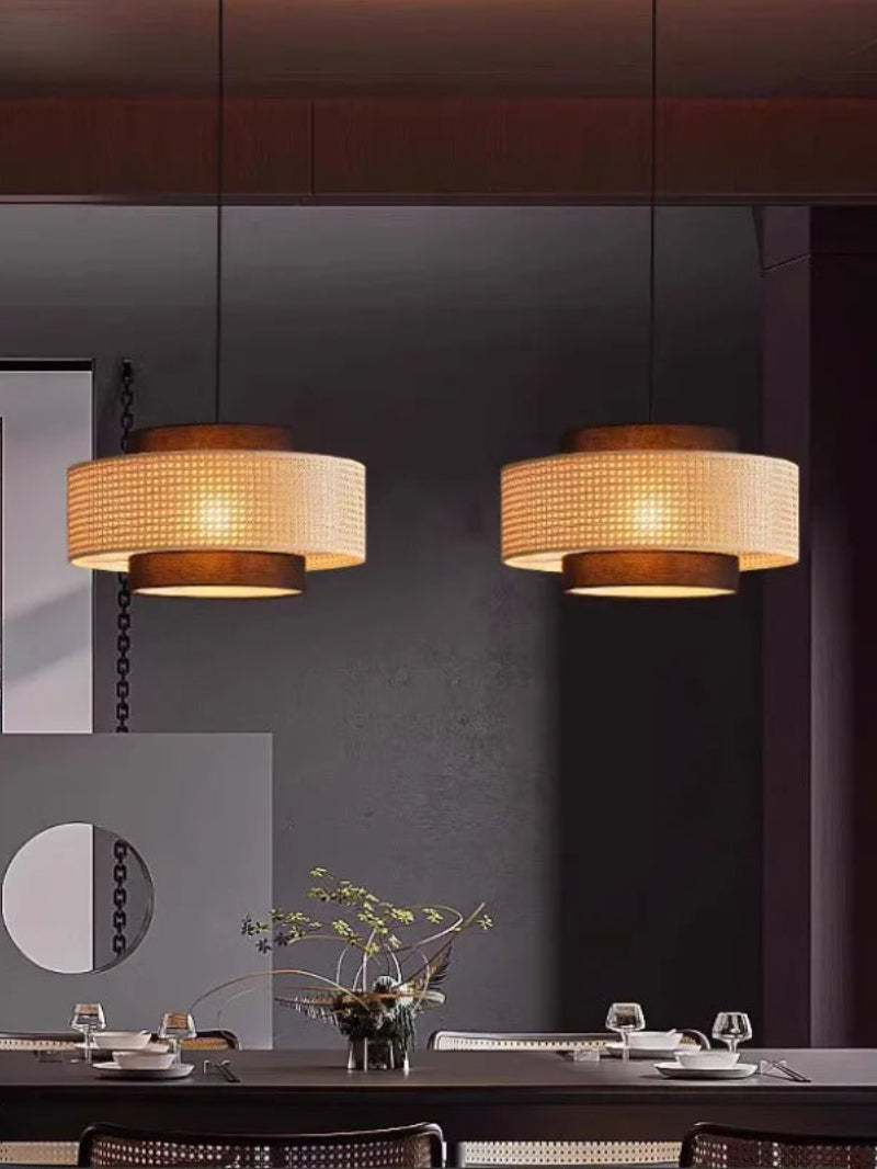 Handwoven Hemp Pendant Lamp in Zen Style | Natural Rattan Drum Lamp for Rustic Atmosphere - Lamylie