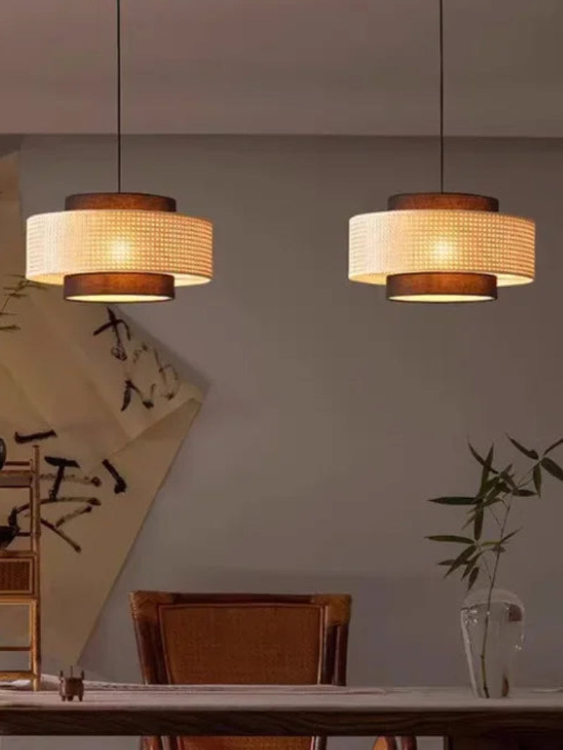 Handwoven Hemp Pendant Lamp in Zen Style | Natural Rattan Drum Lamp for Rustic Atmosphere - Lamylie