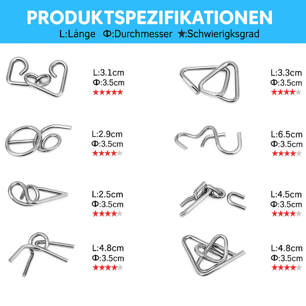 Metall-Puzzleset mit 8 Teilen für Puzzlebegeisterte – Lamylie