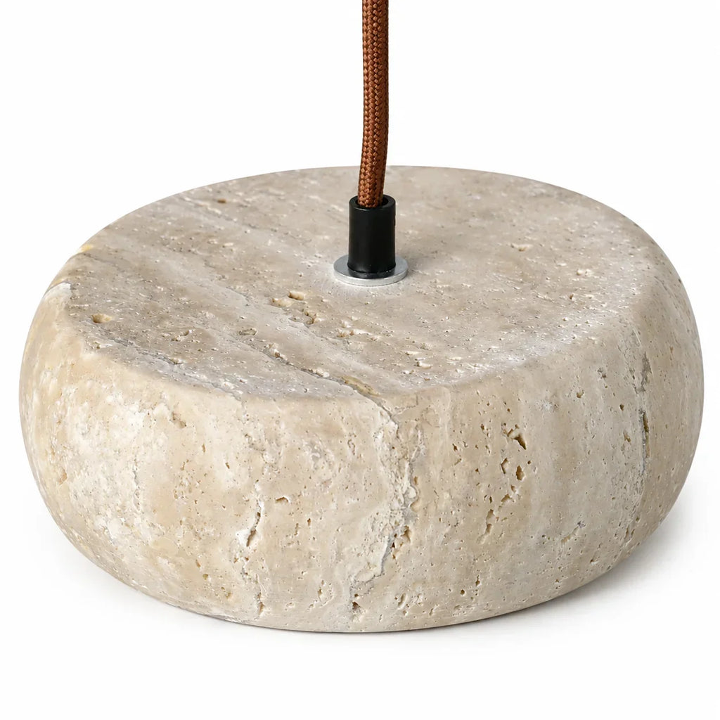 Lampă suspendată din travertin, crem vintage, din piatră naturală, în stil Wabi-Sabi, pentru sufragerie și dormitor – Lamylie