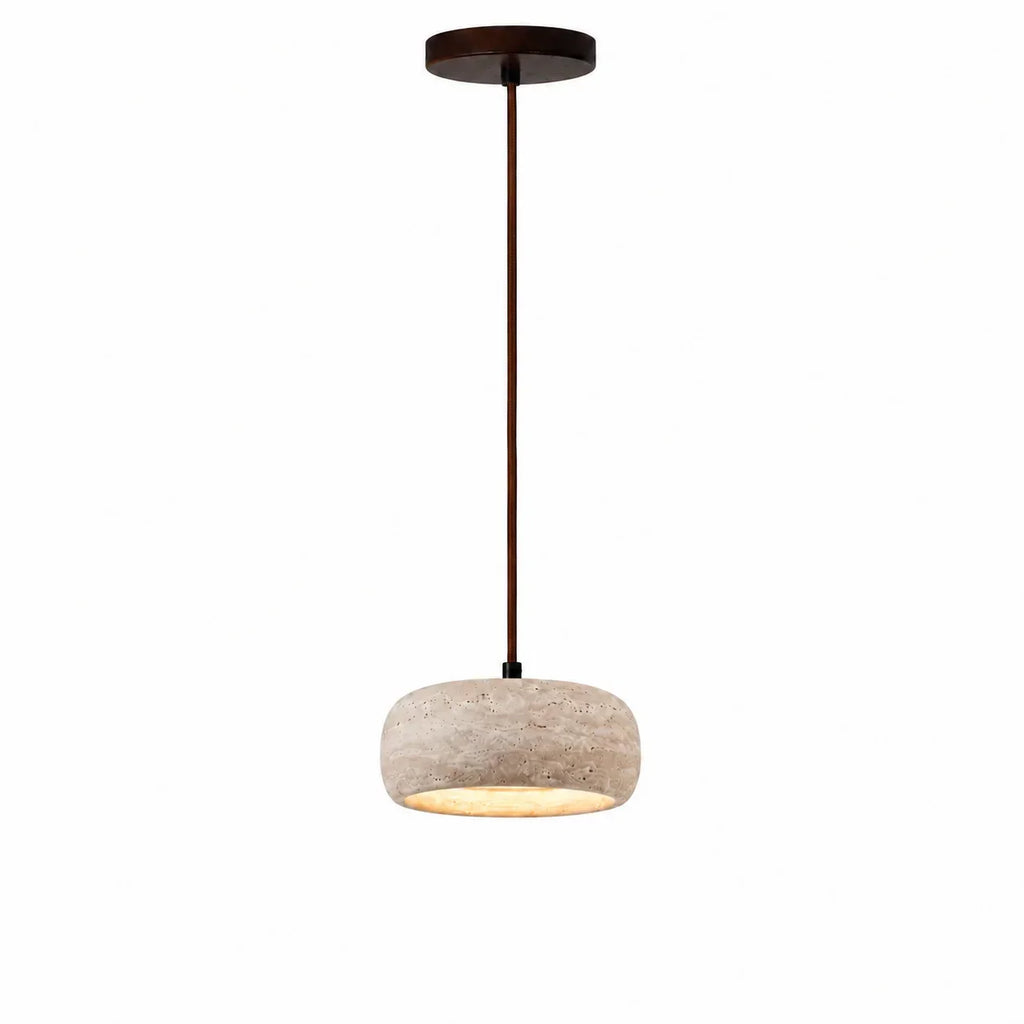 Lampă suspendată din travertin, crem vintage, din piatră naturală, în stil Wabi-Sabi, pentru sufragerie și dormitor – Lamylie