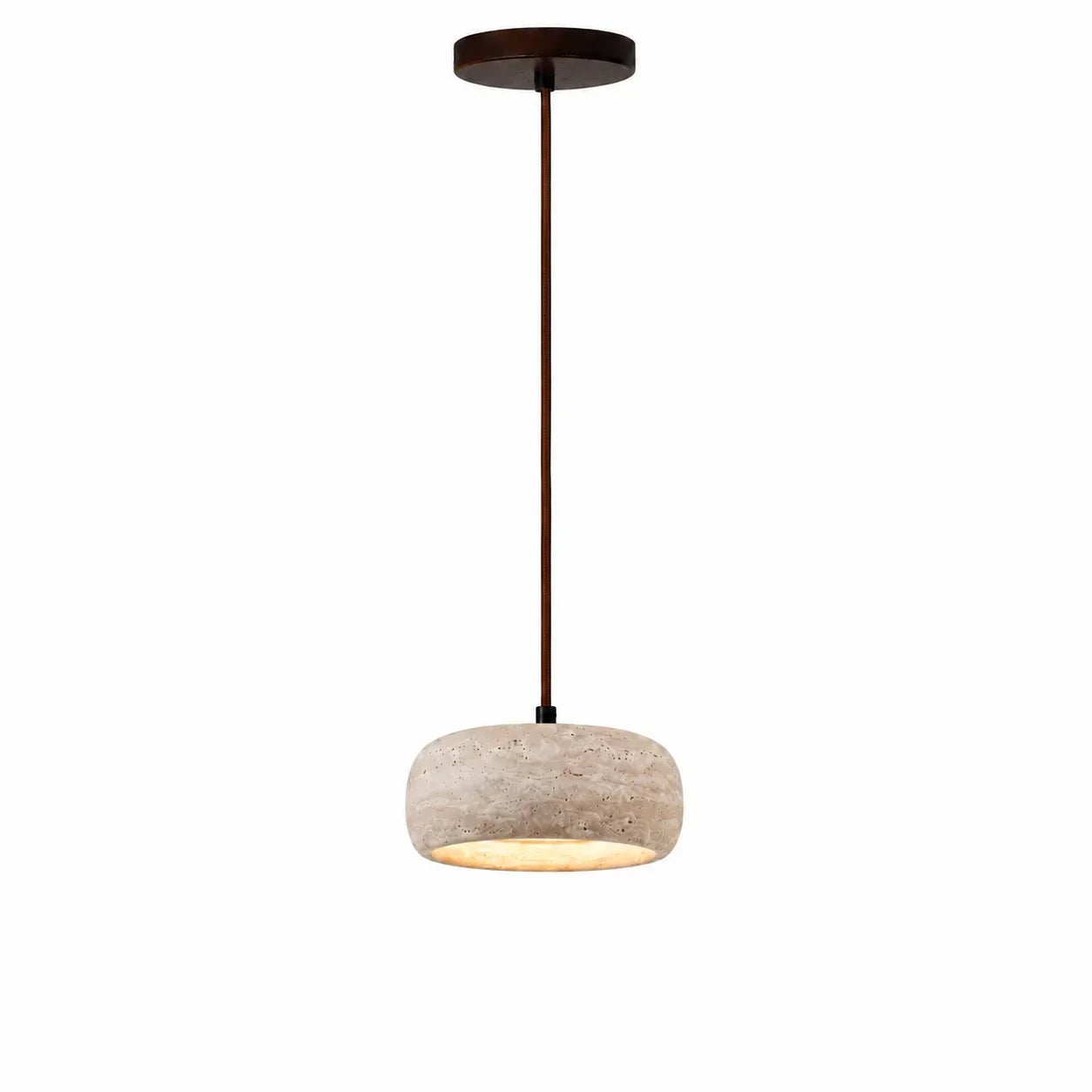 Lampă suspendată din travertin, crem vintage, din piatră naturală, în stil Wabi-Sabi, pentru sufragerie și dormitor – Lamylie