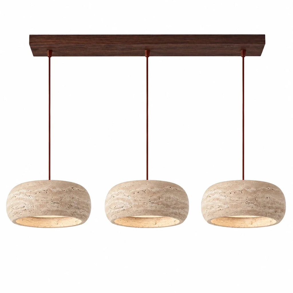 Lampă suspendată din travertin, crem vintage, din piatră naturală, în stil Wabi-Sabi, pentru sufragerie și dormitor – Lamylie