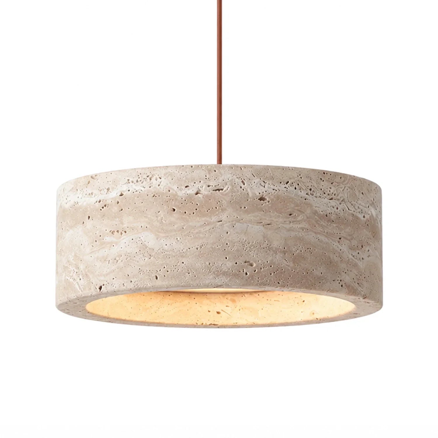 Lampă suspendată din travertin, crem vintage, din piatră naturală, în stil Wabi-Sabi, pentru sufragerie și dormitor – Lamylie