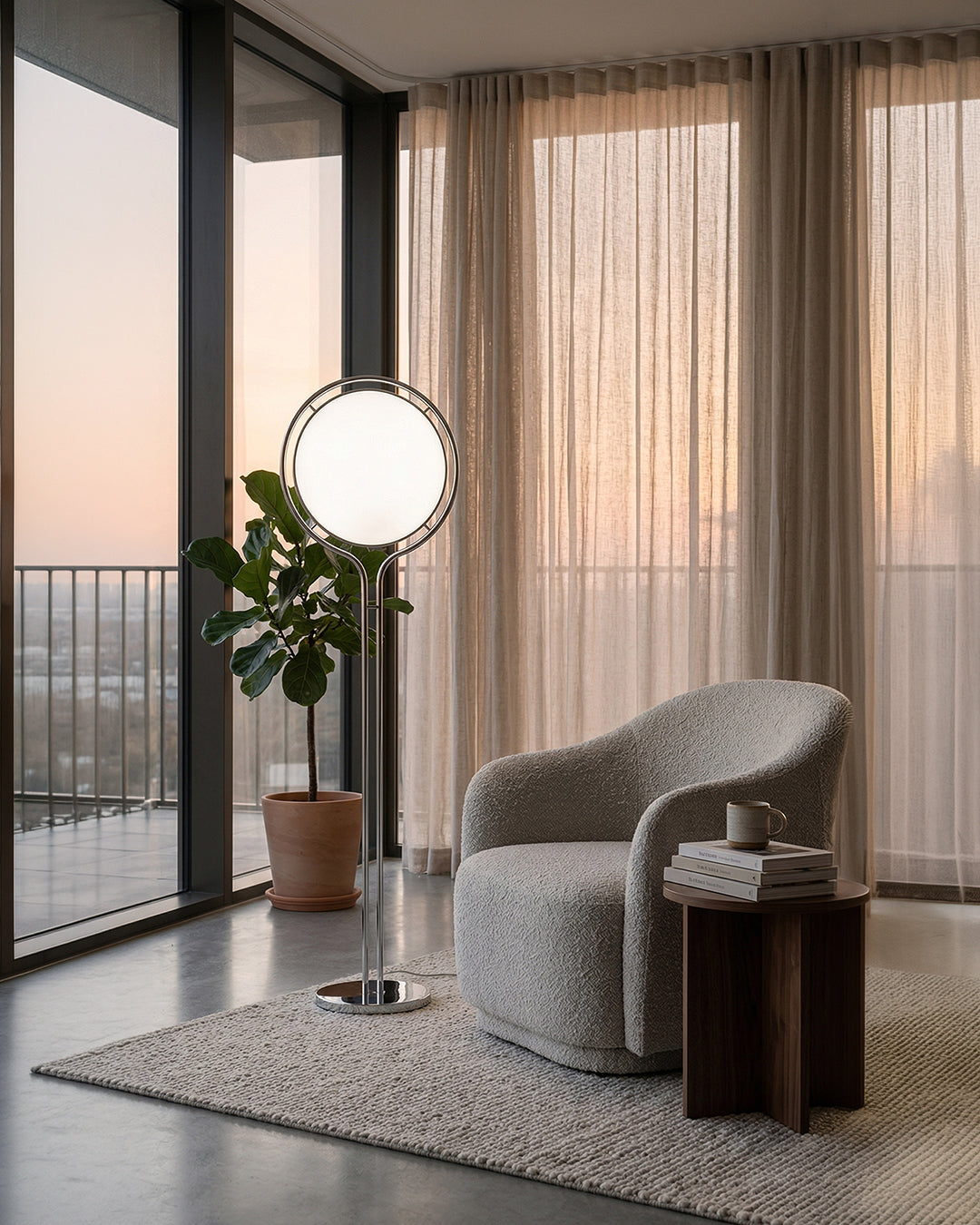 Modern Floor Lamp with Chrome Finish and Acrylic Globes | Atmospheric Lighting for Living Room and Bedroom - Lamylie