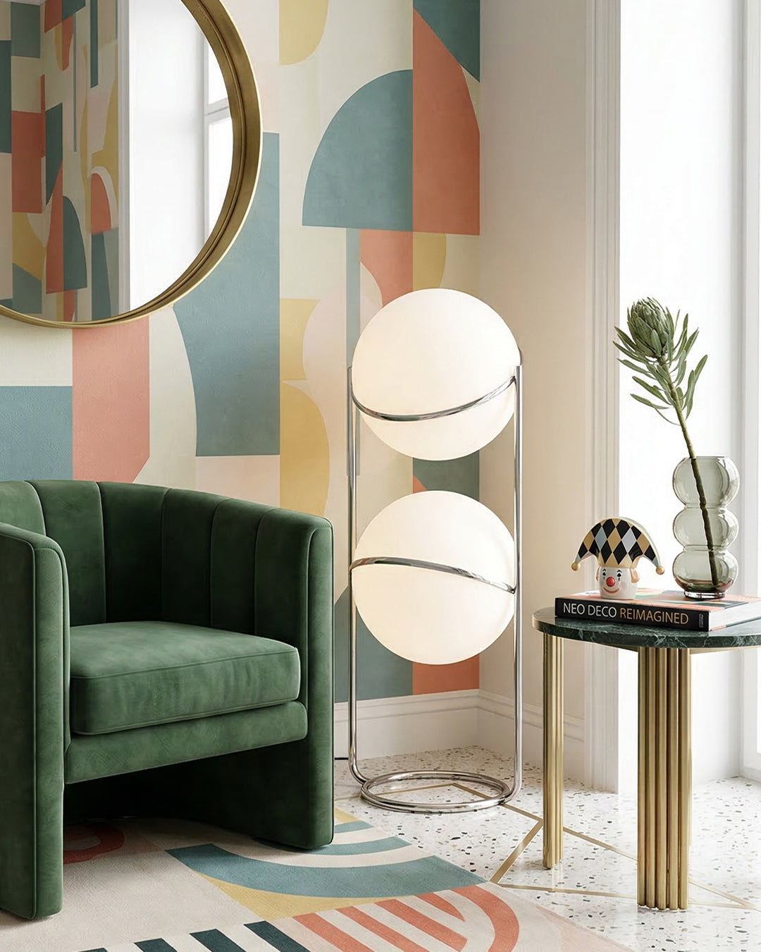 Modern Floor Lamp with Chrome Finish and Acrylic Globes | Atmospheric Lighting for Living Room and Bedroom - Lamylie