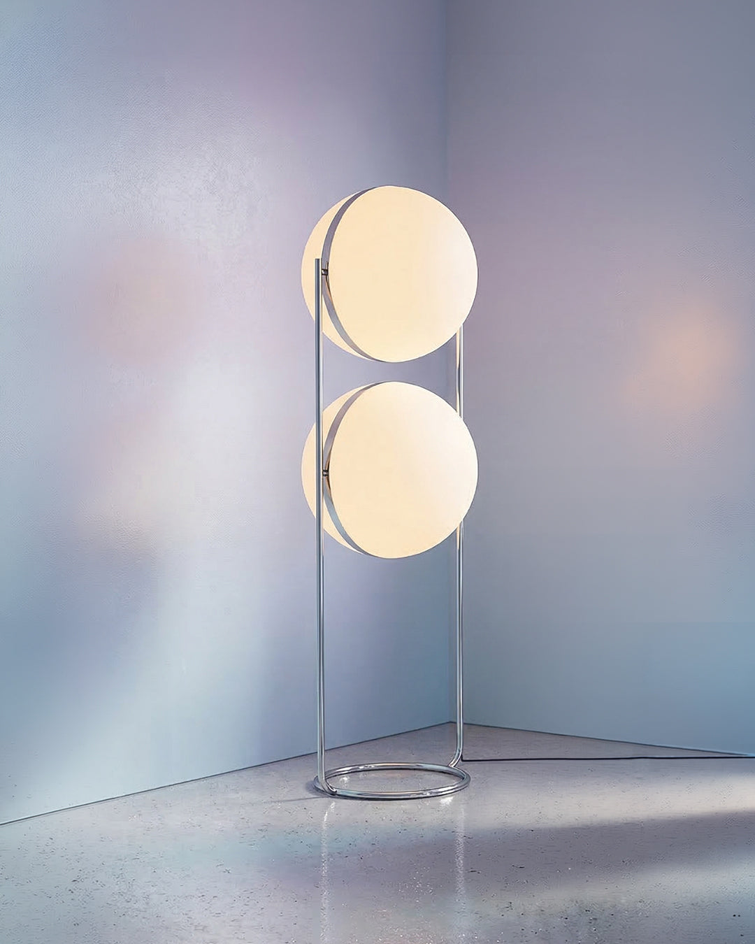 Modern Floor Lamp with Chrome Finish and Acrylic Globes | Atmospheric Lighting for Living Room and Bedroom - Lamylie