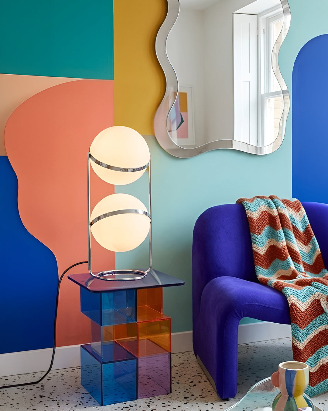Modern Floor Lamp with Chrome Finish and Acrylic Globes | Atmospheric Lighting for Living Room and Bedroom - Lamylie