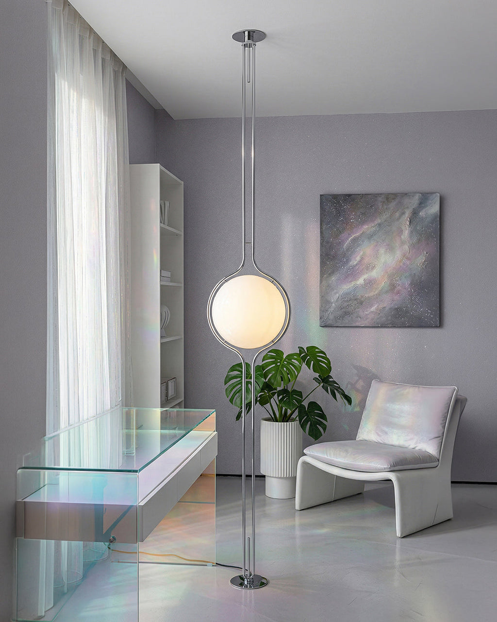 Modern Floor Lamp with Chrome Finish and Acrylic Globes | Atmospheric Lighting for Living Room and Bedroom - Lamylie