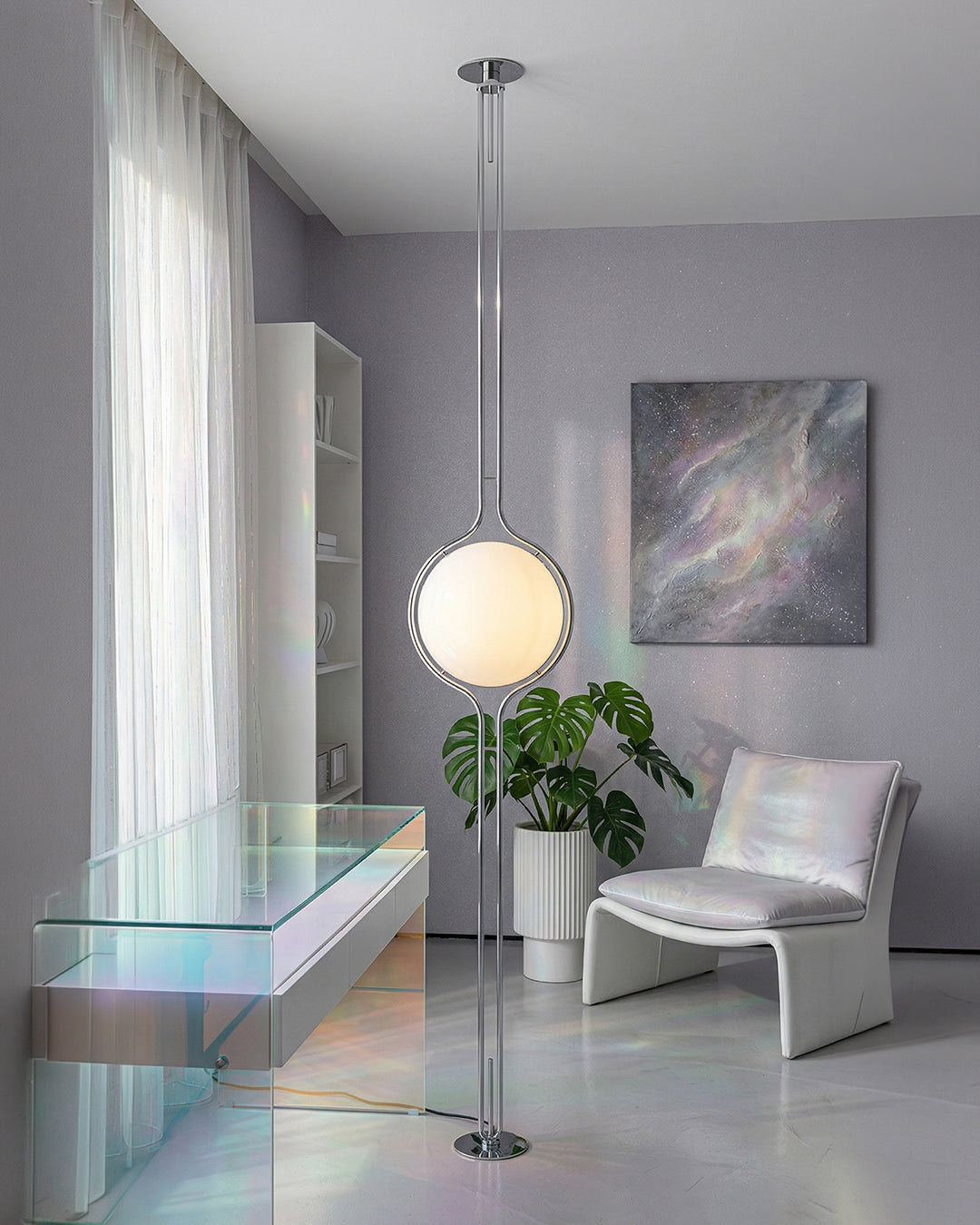 Modern Floor Lamp with Chrome Finish and Acrylic Globes | Atmospheric Lighting for Living Room and Bedroom - Lamylie