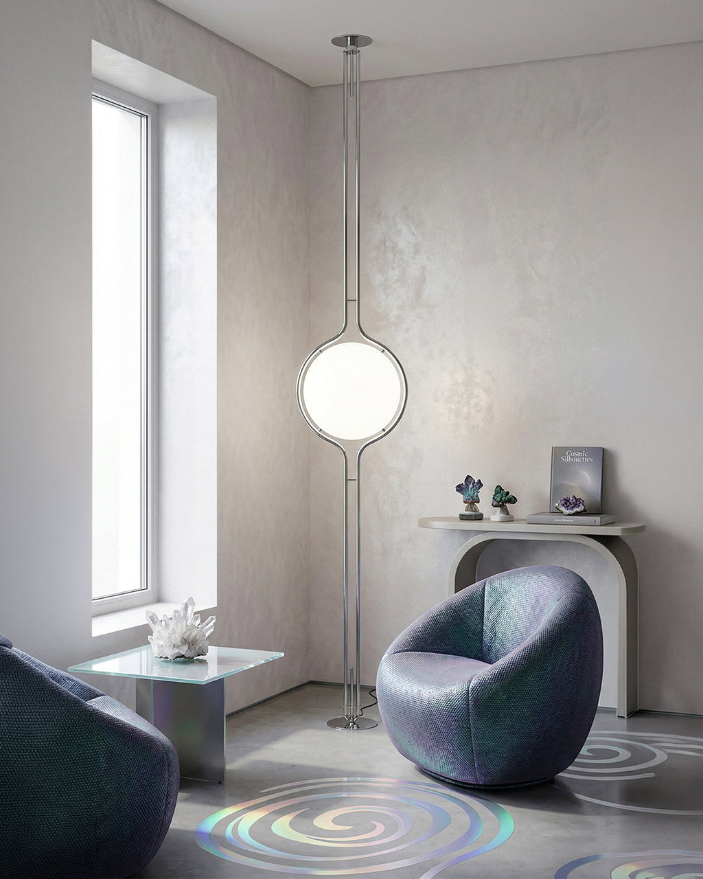Modern Floor Lamp with Chrome Finish and Acrylic Globes | Atmospheric Lighting for Living Room and Bedroom - Lamylie