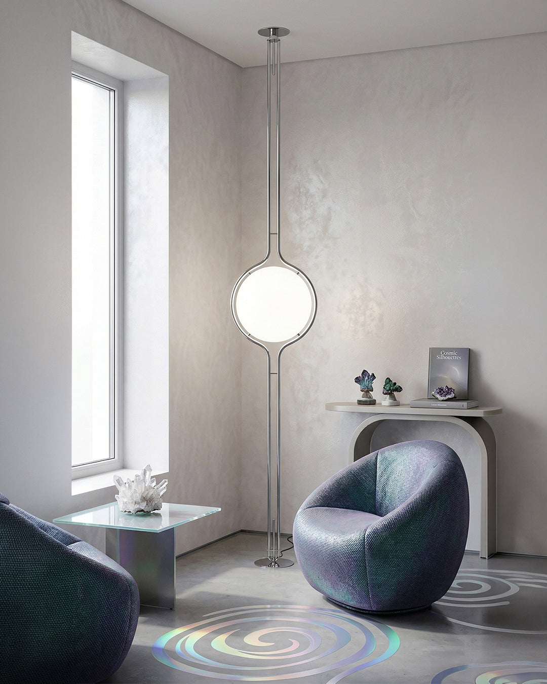 Modern Floor Lamp with Chrome Finish and Acrylic Globes | Atmospheric Lighting for Living Room and Bedroom - Lamylie