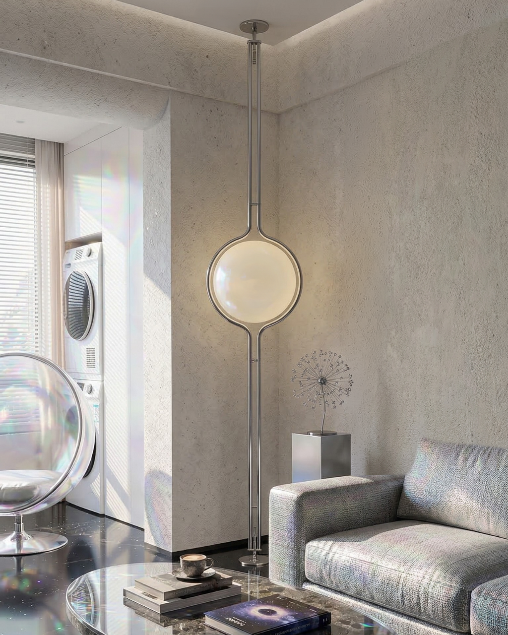 Modern Floor Lamp with Chrome Finish and Acrylic Globes | Atmospheric Lighting for Living Room and Bedroom - Lamylie