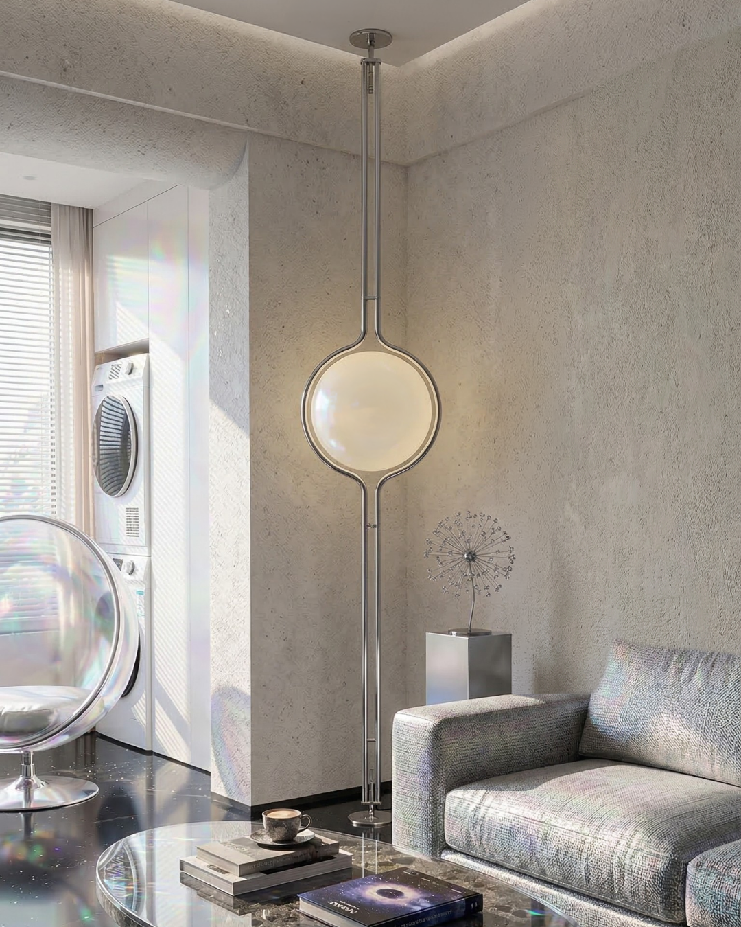 Modern Floor Lamp with Chrome Finish and Acrylic Globes | Atmospheric Lighting for Living Room and Bedroom - Lamylie
