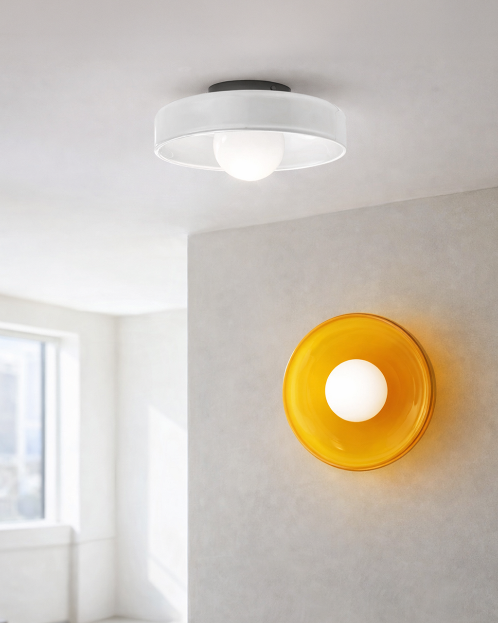 Minimalist Glass Wall and Ceiling Lamp — Modern Lighting for Hallway & Bedroom — Dimmable LED — Ø25 / Ø35 cm - Lamylie