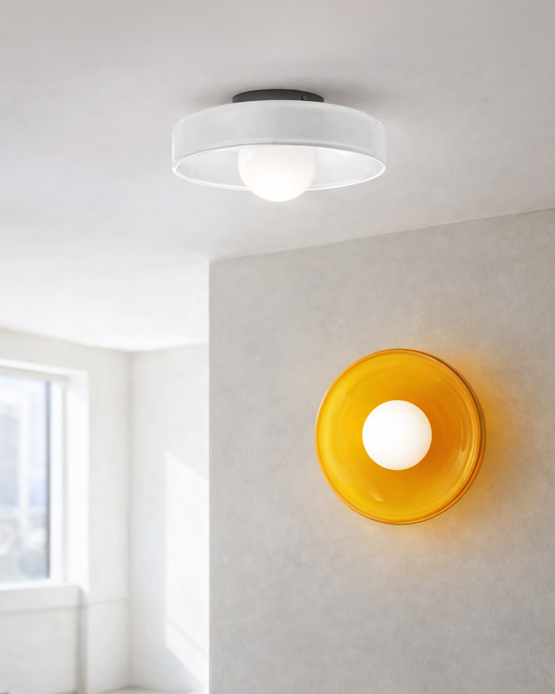 Minimalist Glass Wall and Ceiling Lamp — Modern Lighting for Hallway & Bedroom — Dimmable LED — Ø25 / Ø35 cm - Lamylie