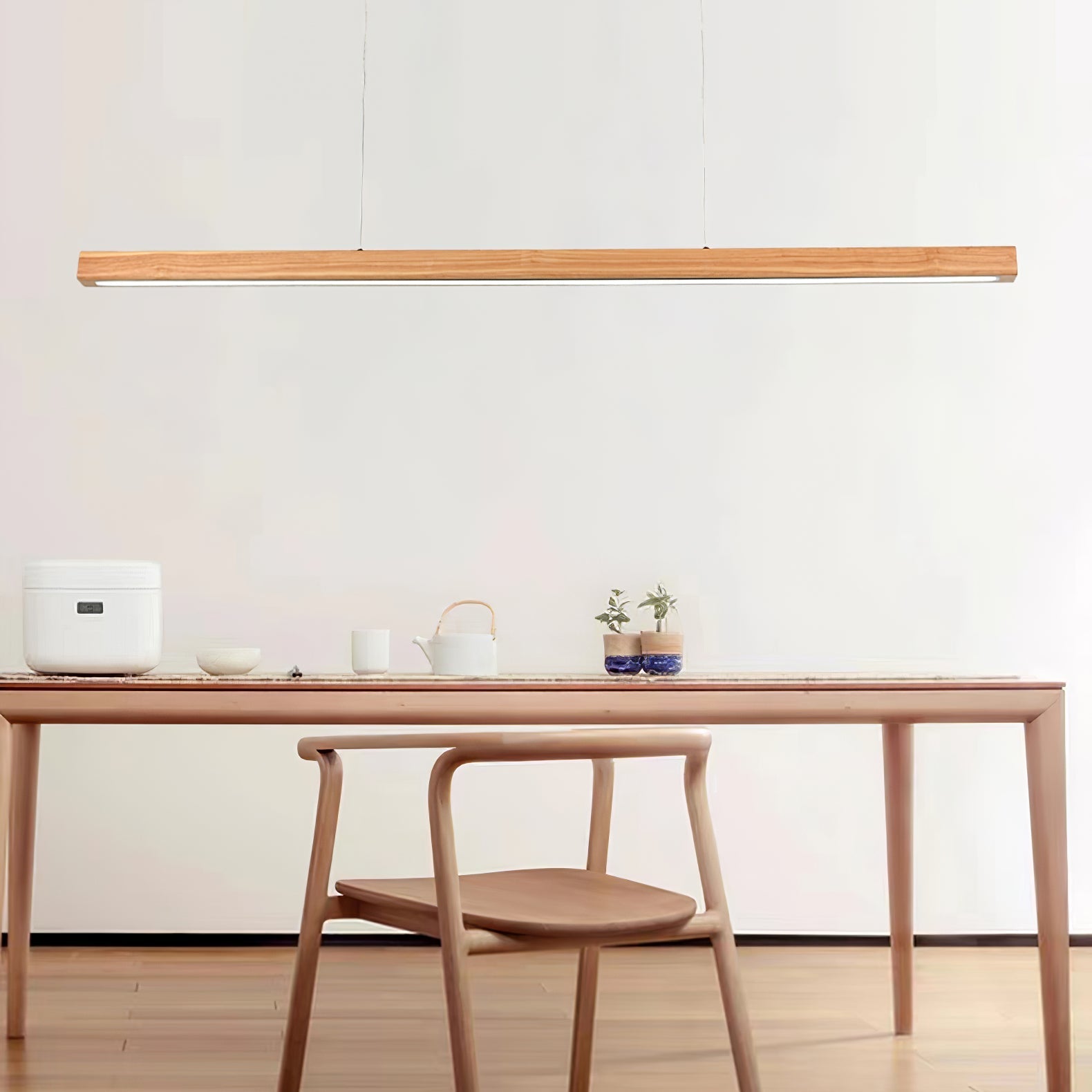 Lineare Holz-Pendelleuchte — Skandinavische LED-Pendelleuchte mit verstellbarer Höhe - Lamylie