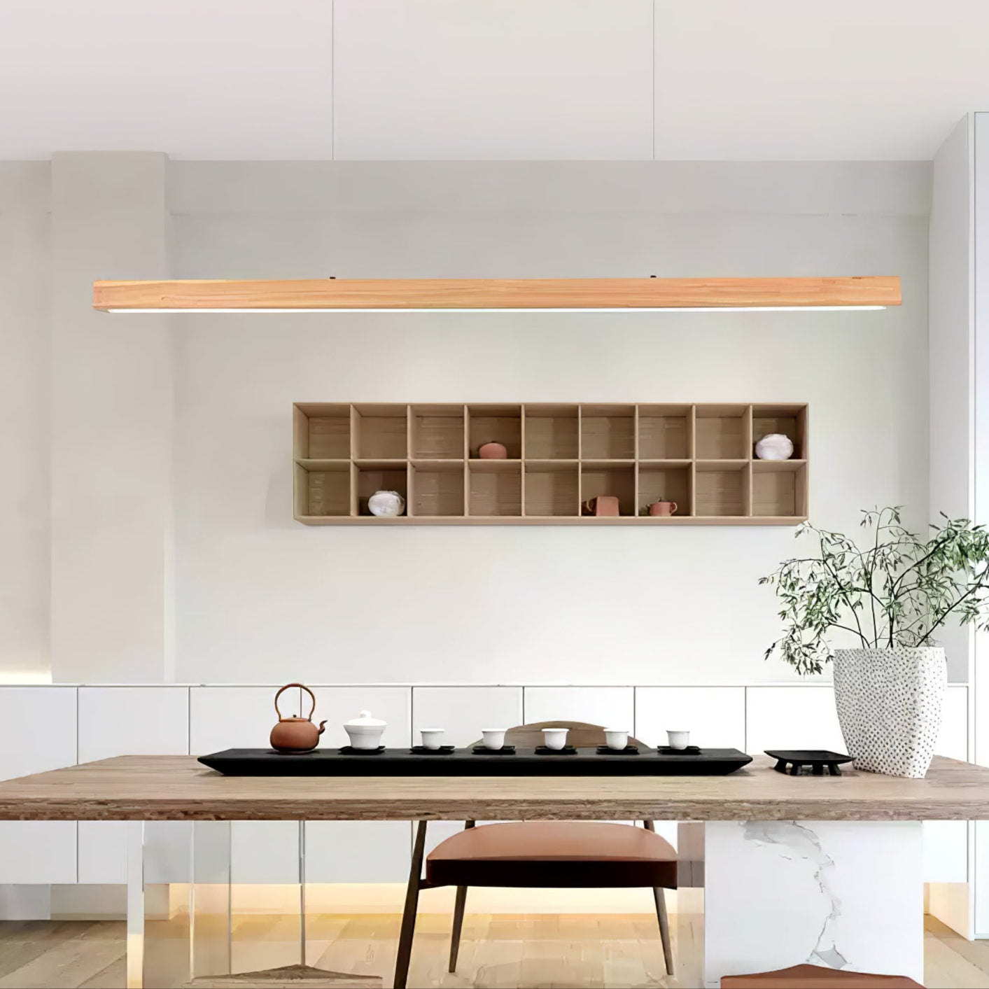Lineare Holz-Pendelleuchte — Skandinavische LED-Pendelleuchte mit verstellbarer Höhe - Lamylie