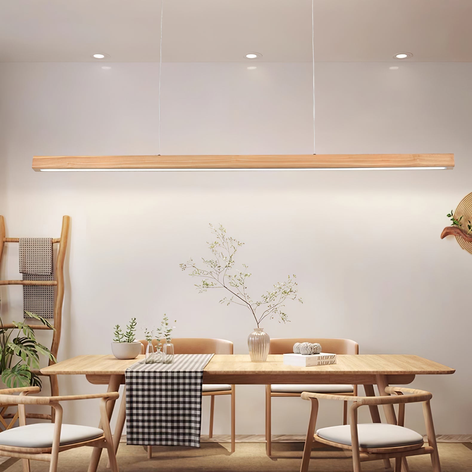 Lineare Holz-Pendelleuchte — Skandinavische LED-Pendelleuchte mit verstellbarer Höhe - Lamylie