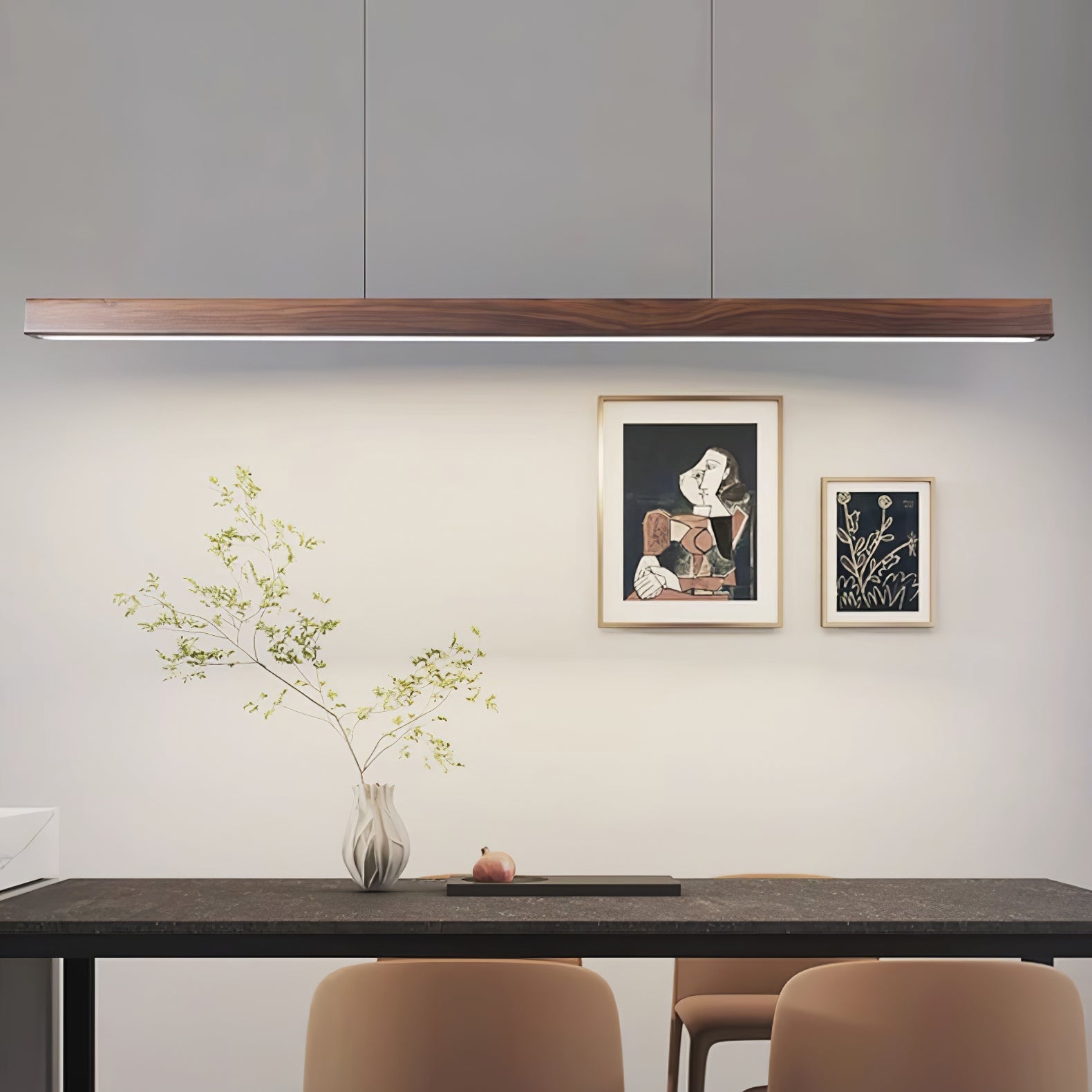 Lineare Holz-Pendelleuchte — Skandinavische LED-Pendelleuchte mit verstellbarer Höhe - Lamylie