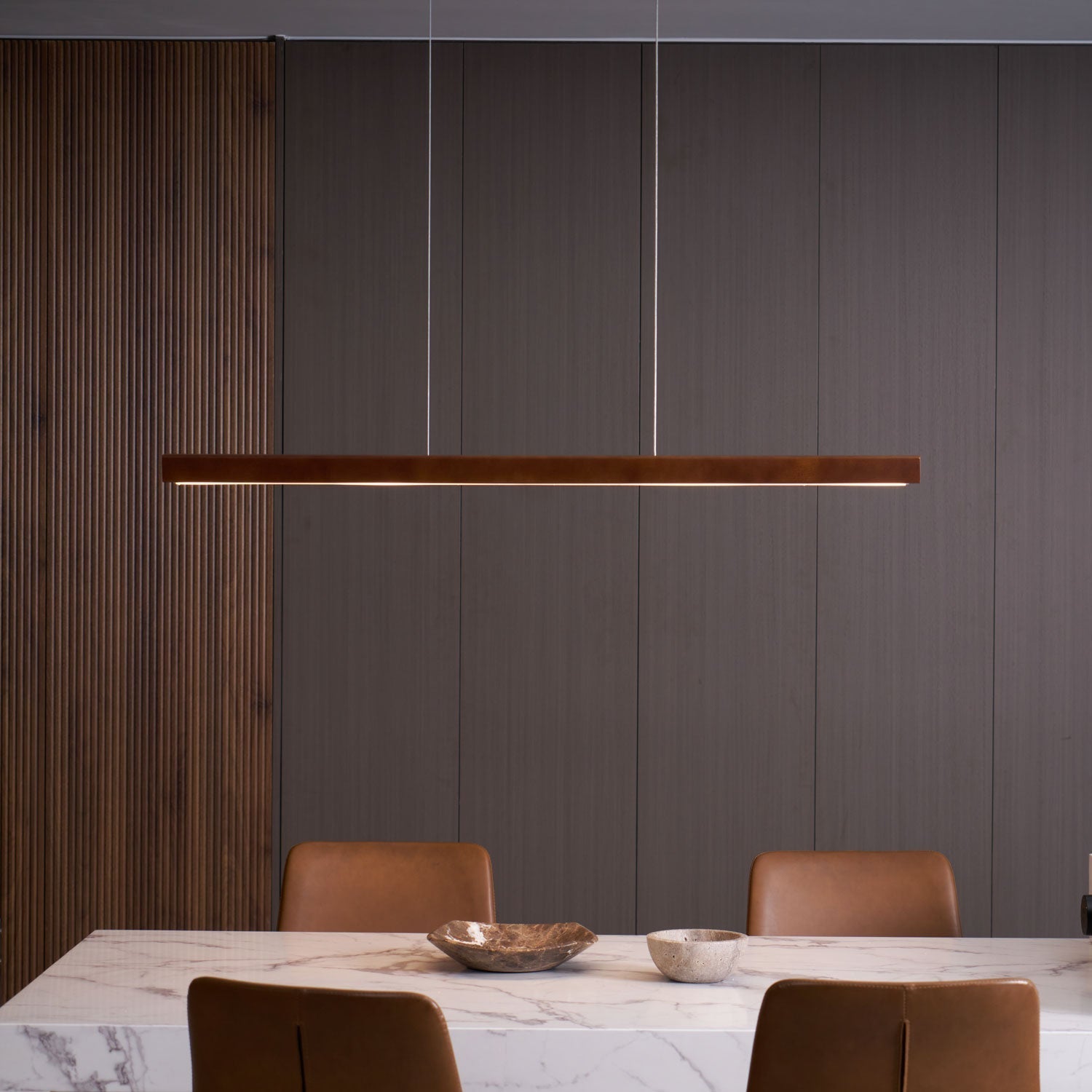 Lineare Holz-Pendelleuchte — Skandinavische LED-Pendelleuchte mit verstellbarer Höhe - Lamylie