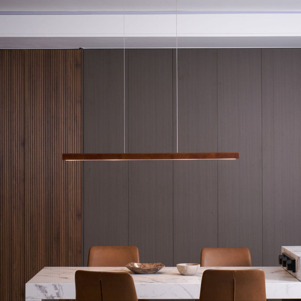 Lineare Holz-Pendelleuchte — Skandinavische LED-Pendelleuchte mit verstellbarer Höhe - Lamylie