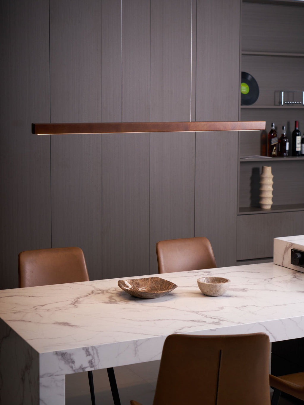 Lineare Holz-Pendelleuchte — Skandinavische LED-Pendelleuchte mit verstellbarer Höhe - Lamylie