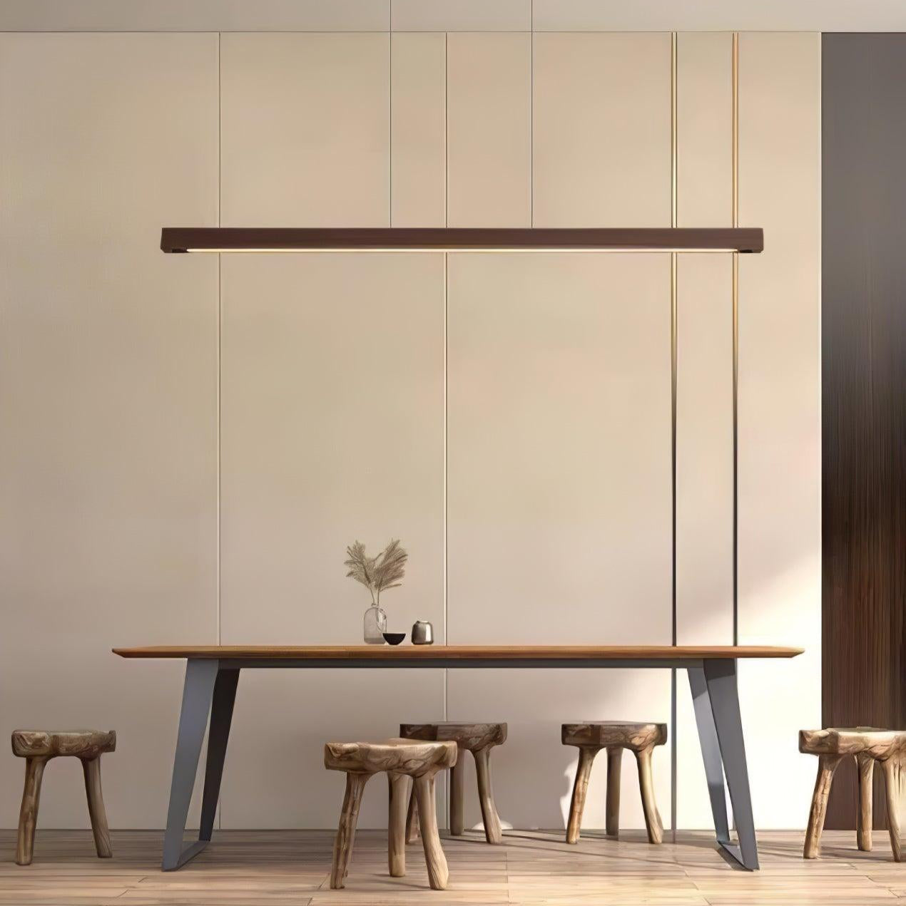 Lineare Holz-Pendelleuchte — Skandinavische LED-Pendelleuchte mit verstellbarer Höhe - Lamylie