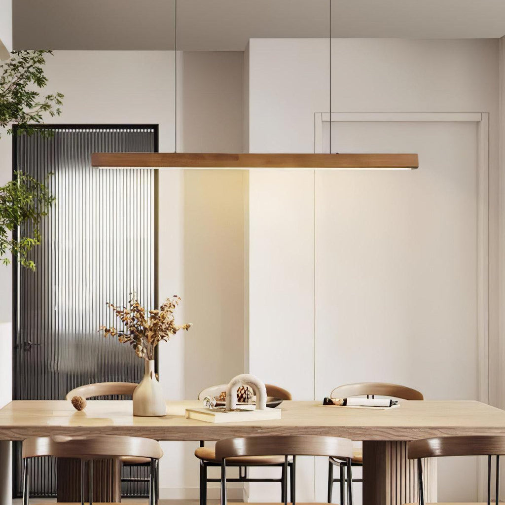 Lineare Holz-Pendelleuchte — Skandinavische LED-Pendelleuchte mit verstellbarer Höhe - Lamylie