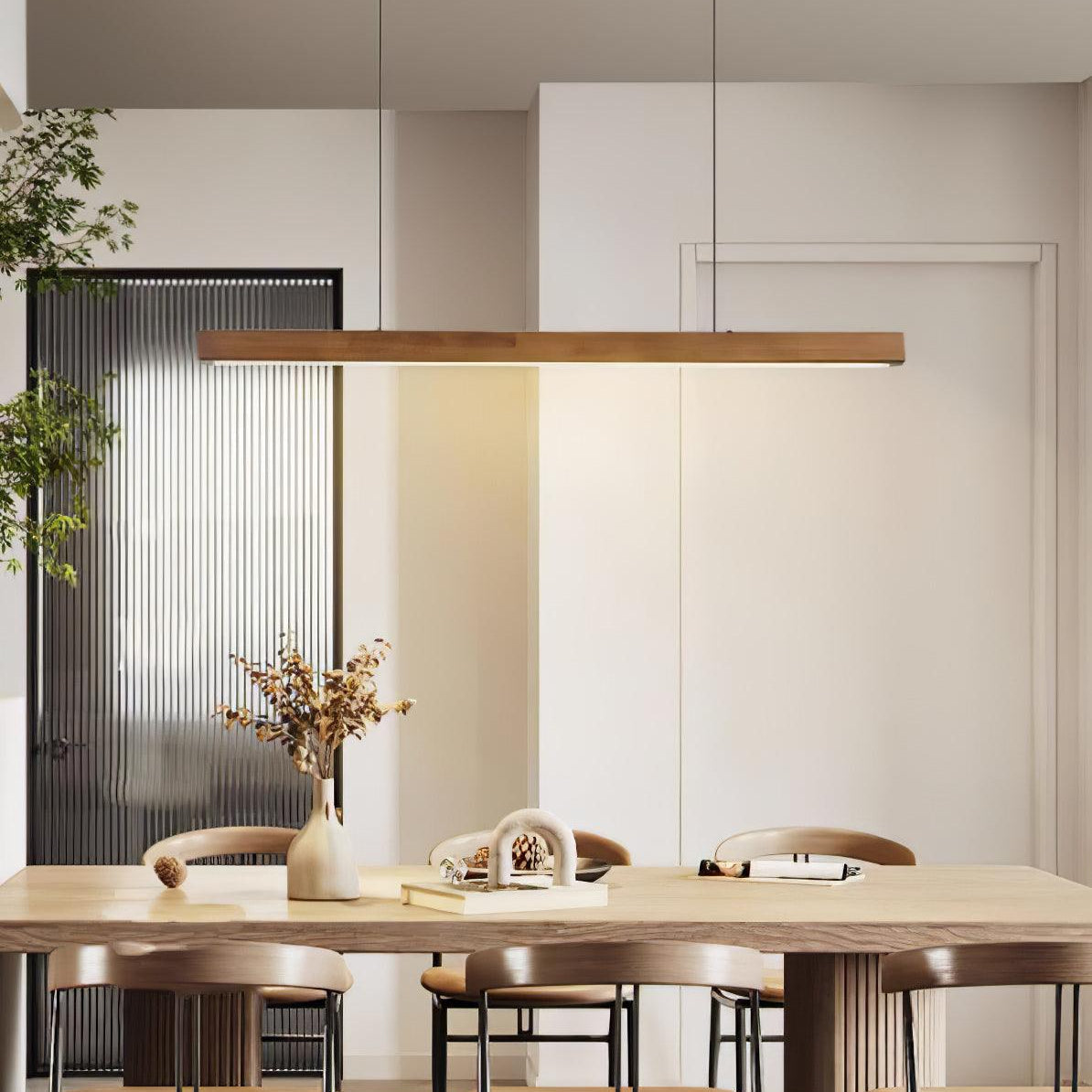 Lineare Holz-Pendelleuchte — Skandinavische LED-Pendelleuchte mit verstellbarer Höhe - Lamylie