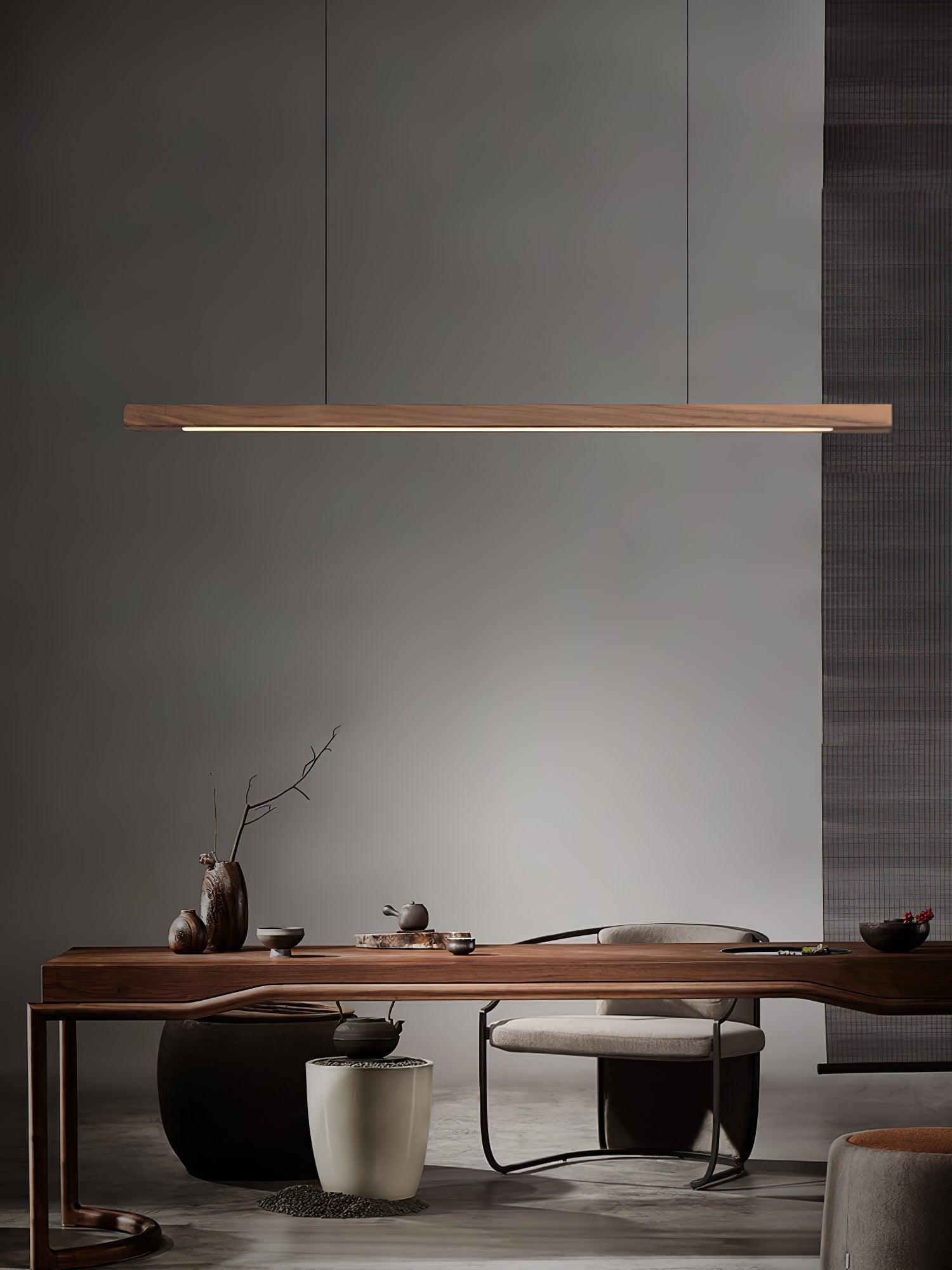 Lineare Holz-Pendelleuchte — Skandinavische LED-Pendelleuchte mit verstellbarer Höhe - Lamylie