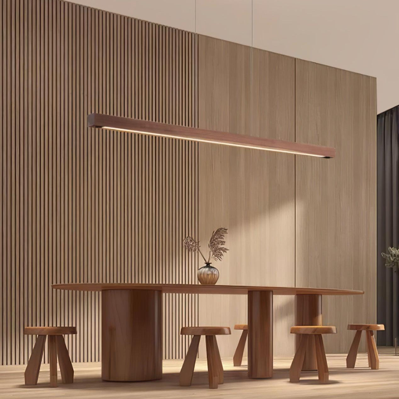 Lineare Holz-Pendelleuchte — Skandinavische LED-Pendelleuchte mit verstellbarer Höhe - Lamylie