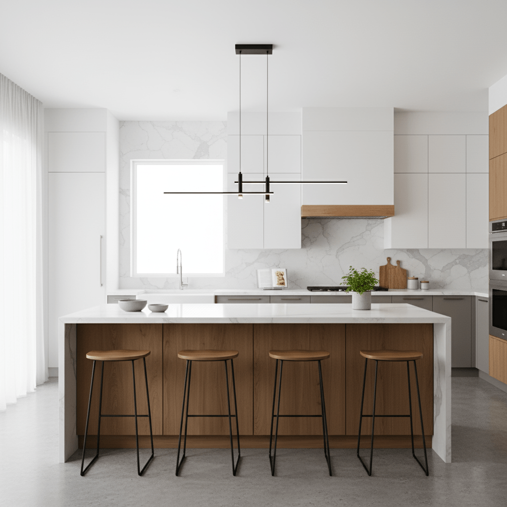 Linear Pendant Lamp Kitchen Island • 90/120/150cm • Integrated LED • Warm White/Neutral/Cool White • Dimmable Option • Black/Gold • Kitchen Island Above Table - Lamylie