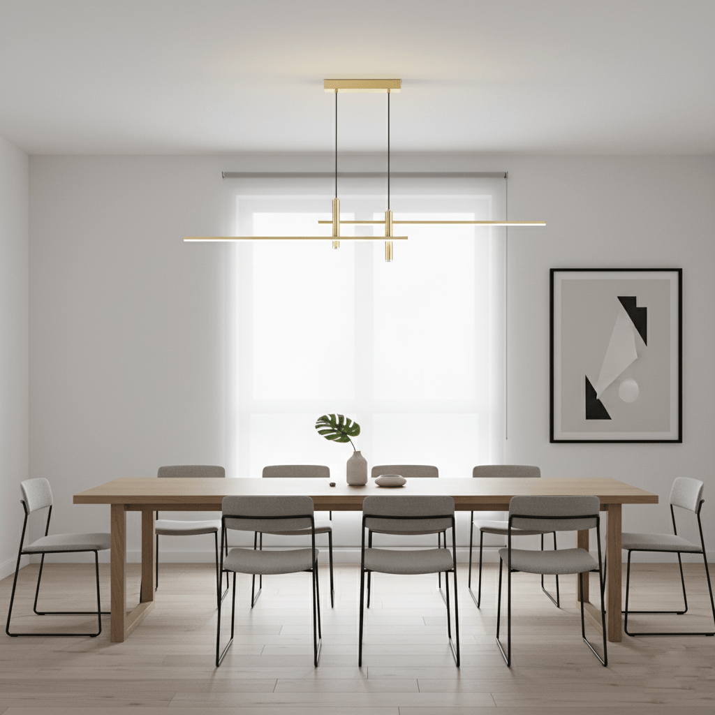 Linear Pendant Lamp Kitchen Island • 90/120/150cm • Integrated LED • Warm White/Neutral/Cool White • Dimmable Option • Black/Gold • Kitchen Island Above Table - Lamylie