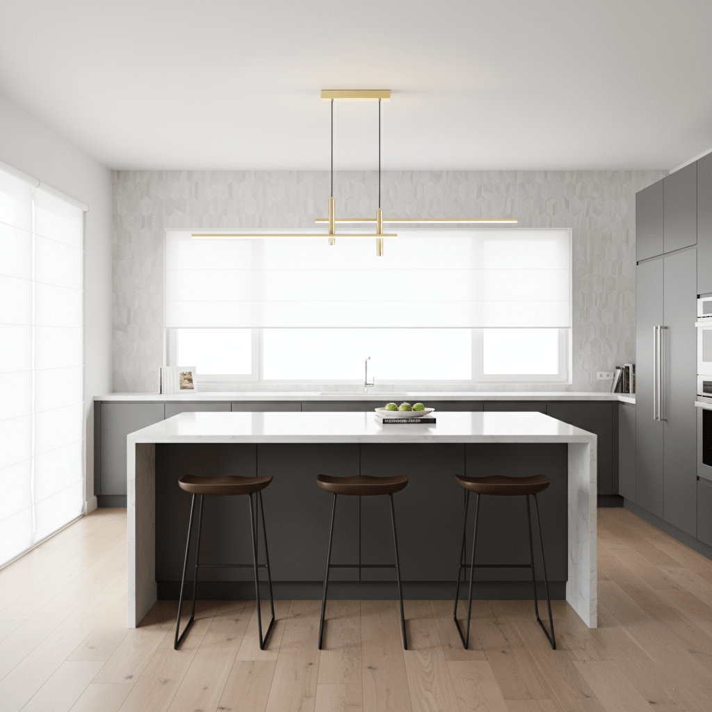Linear Pendant Lamp Kitchen Island • 90/120/150cm • Integrated LED • Warm White/Neutral/Cool White • Dimmable Option • Black/Gold • Kitchen Island Above Table - Lamylie
