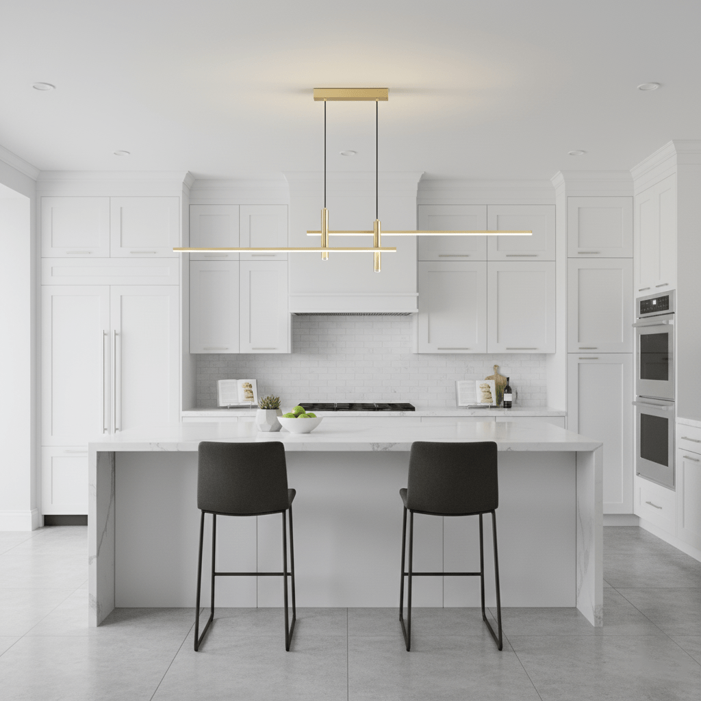 Linear Pendant Lamp Kitchen Island • 90/120/150cm • Integrated LED • Warm White/Neutral/Cool White • Dimmable Option • Black/Gold • Kitchen Island Above Table - Lamylie