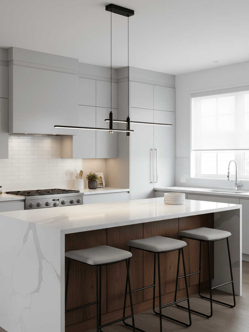 Linear Pendant Lamp Kitchen Island • 90/120/150cm • Integrated LED • Warm White/Neutral/Cool White • Dimmable Option • Black/Gold • Kitchen Island Above Table - Lamylie