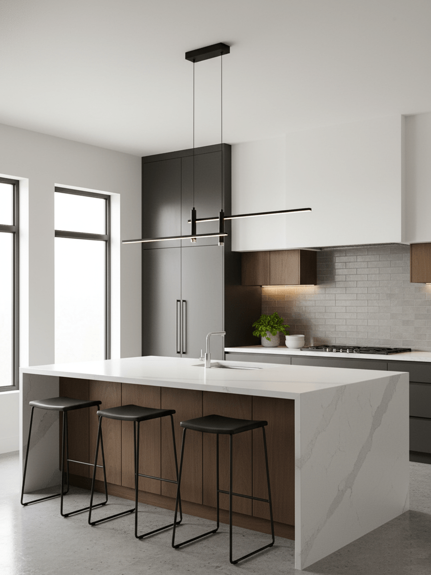 Linear Pendant Lamp Kitchen Island • 90/120/150cm • Integrated LED • Warm White/Neutral/Cool White • Dimmable Option • Black/Gold • Kitchen Island Above Table - Lamylie