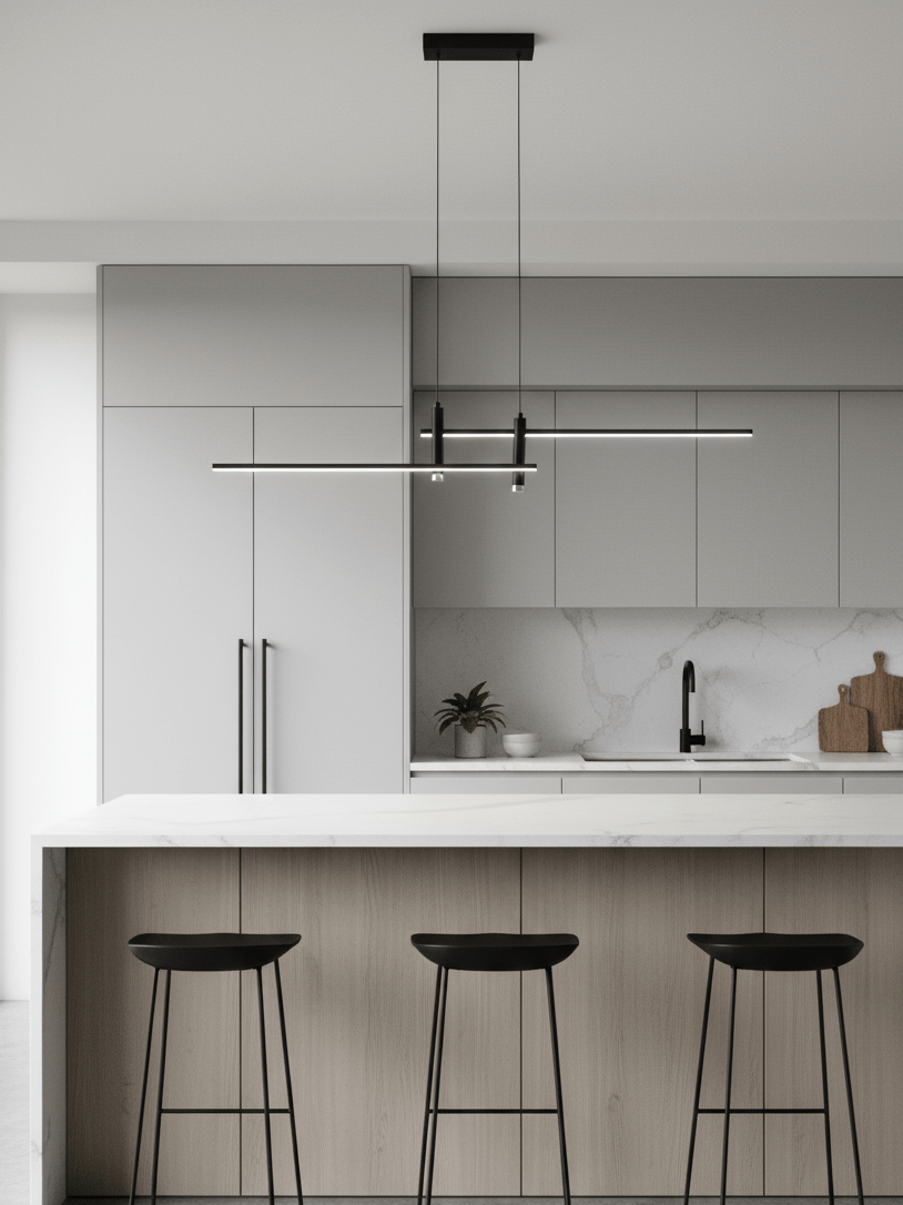 Linear Pendant Lamp Kitchen Island • 90/120/150cm • Integrated LED • Warm White/Neutral/Cool White • Dimmable Option • Black/Gold • Kitchen Island Above Table - Lamylie