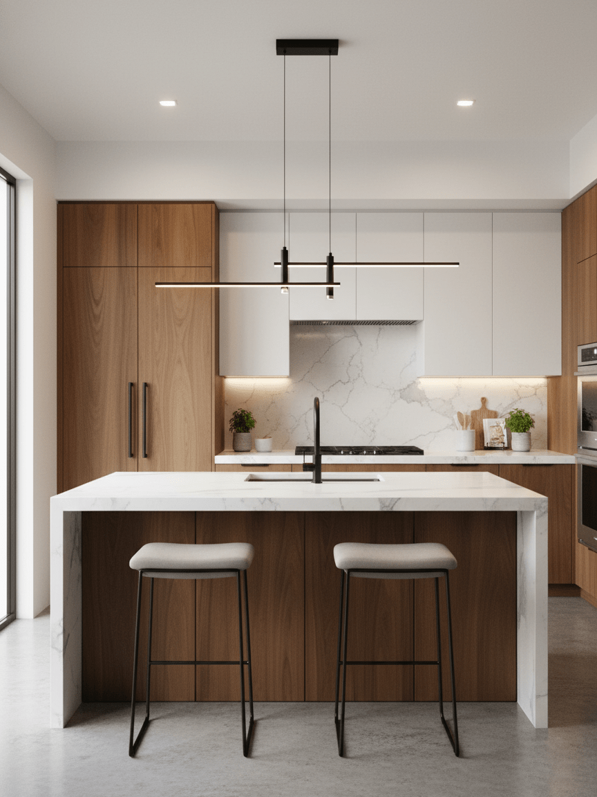 Linear Pendant Lamp Kitchen Island • 90/120/150cm • Integrated LED • Warm White/Neutral/Cool White • Dimmable Option • Black/Gold • Kitchen Island Above Table - Lamylie
