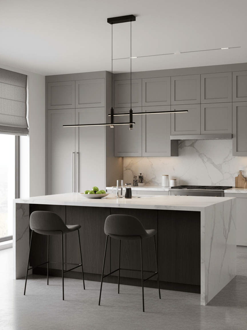 Linear Pendant Lamp Kitchen Island • 90/120/150cm • Integrated LED • Warm White/Neutral/Cool White • Dimmable Option • Black/Gold • Kitchen Island Above Table - Lamylie