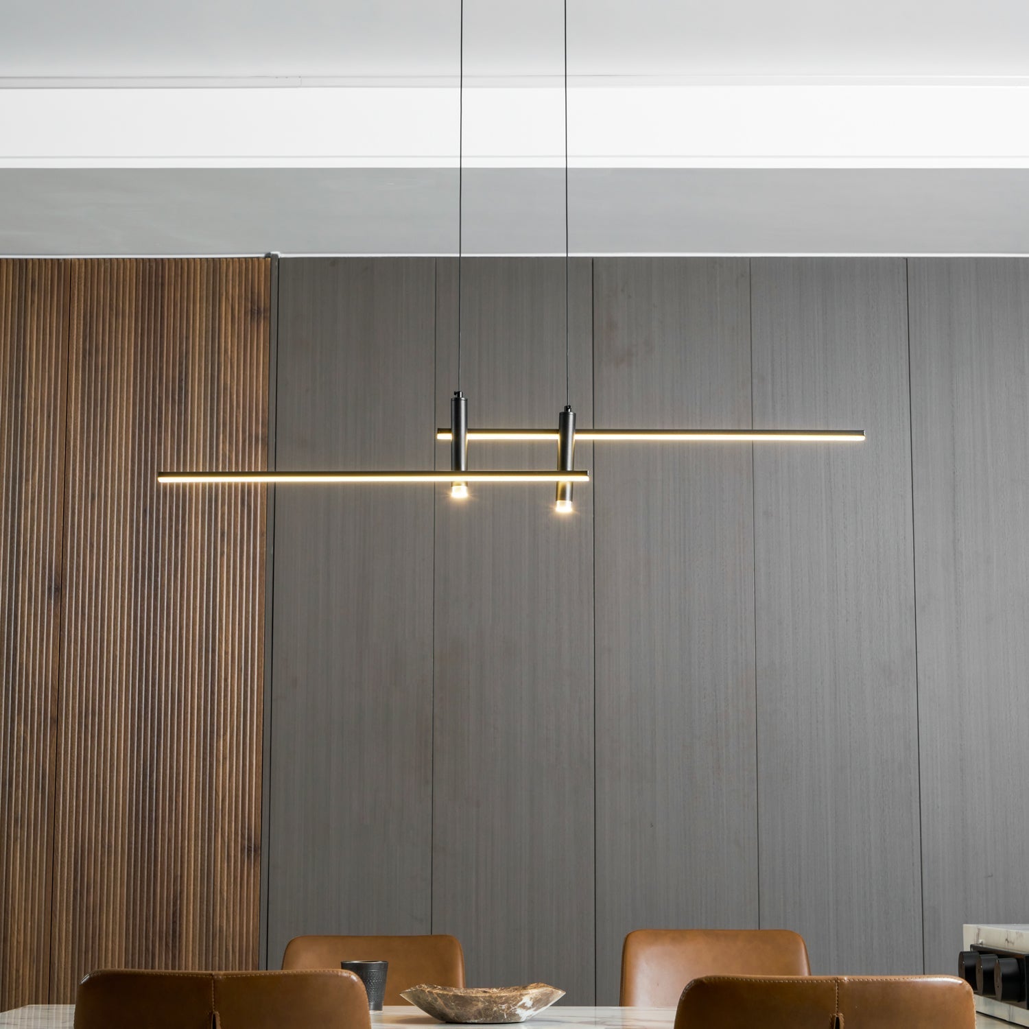 Linear Pendant Lamp Kitchen Island • 90/120/150cm • Integrated LED • Warm White/Neutral/Cool White • Dimmable Option • Black/Gold • Kitchen Island Above Table - Lamylie