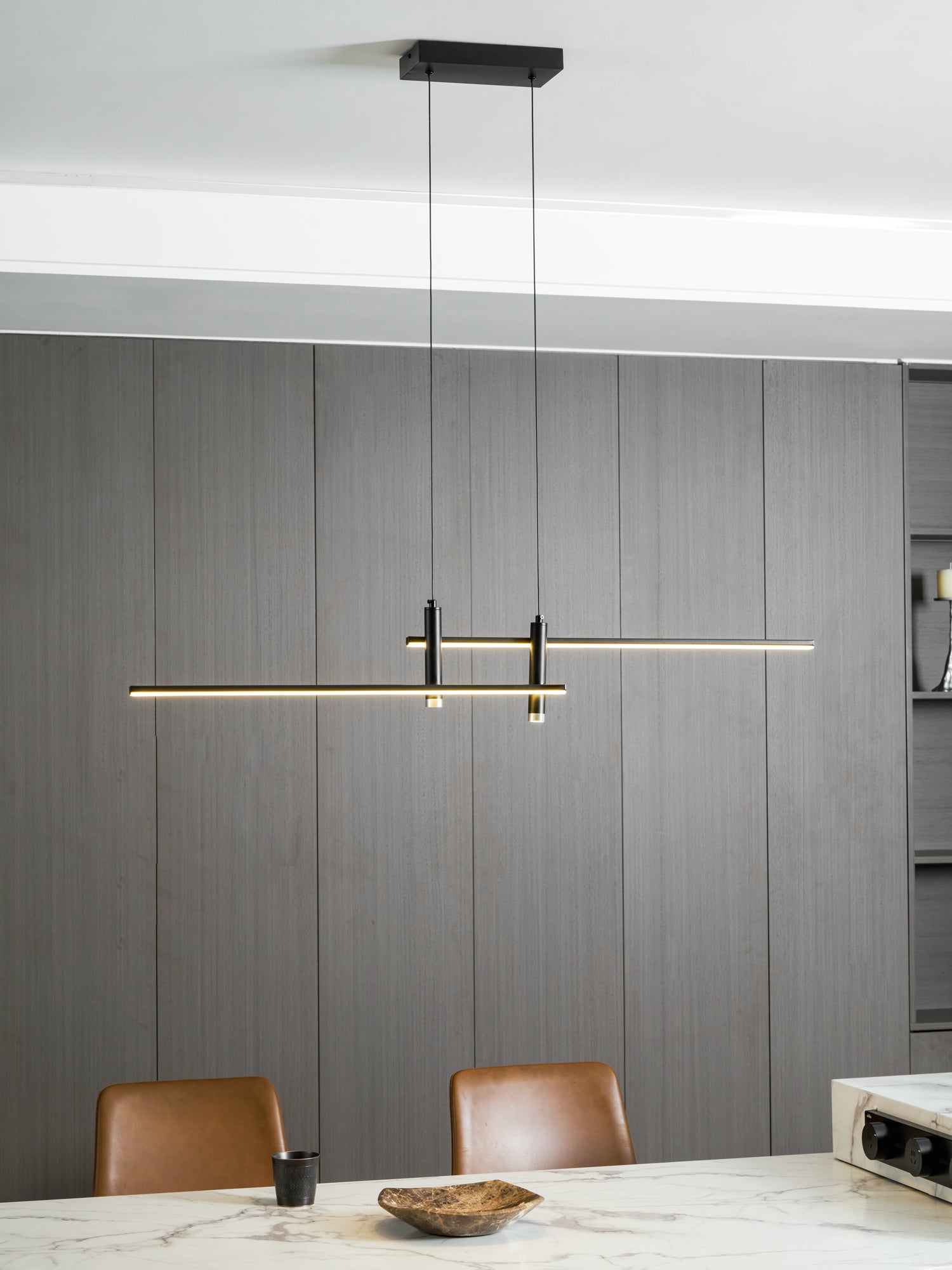 Linear Pendant Lamp Kitchen Island • 90/120/150cm • Integrated LED • Warm White/Neutral/Cool White • Dimmable Option • Black/Gold • Kitchen Island Above Table - Lamylie