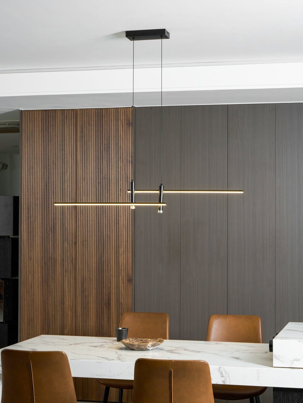 Linear Pendant Lamp Kitchen Island • 90/120/150cm • Integrated LED • Warm White/Neutral/Cool White • Dimmable Option • Black/Gold • Kitchen Island Above Table - Lamylie