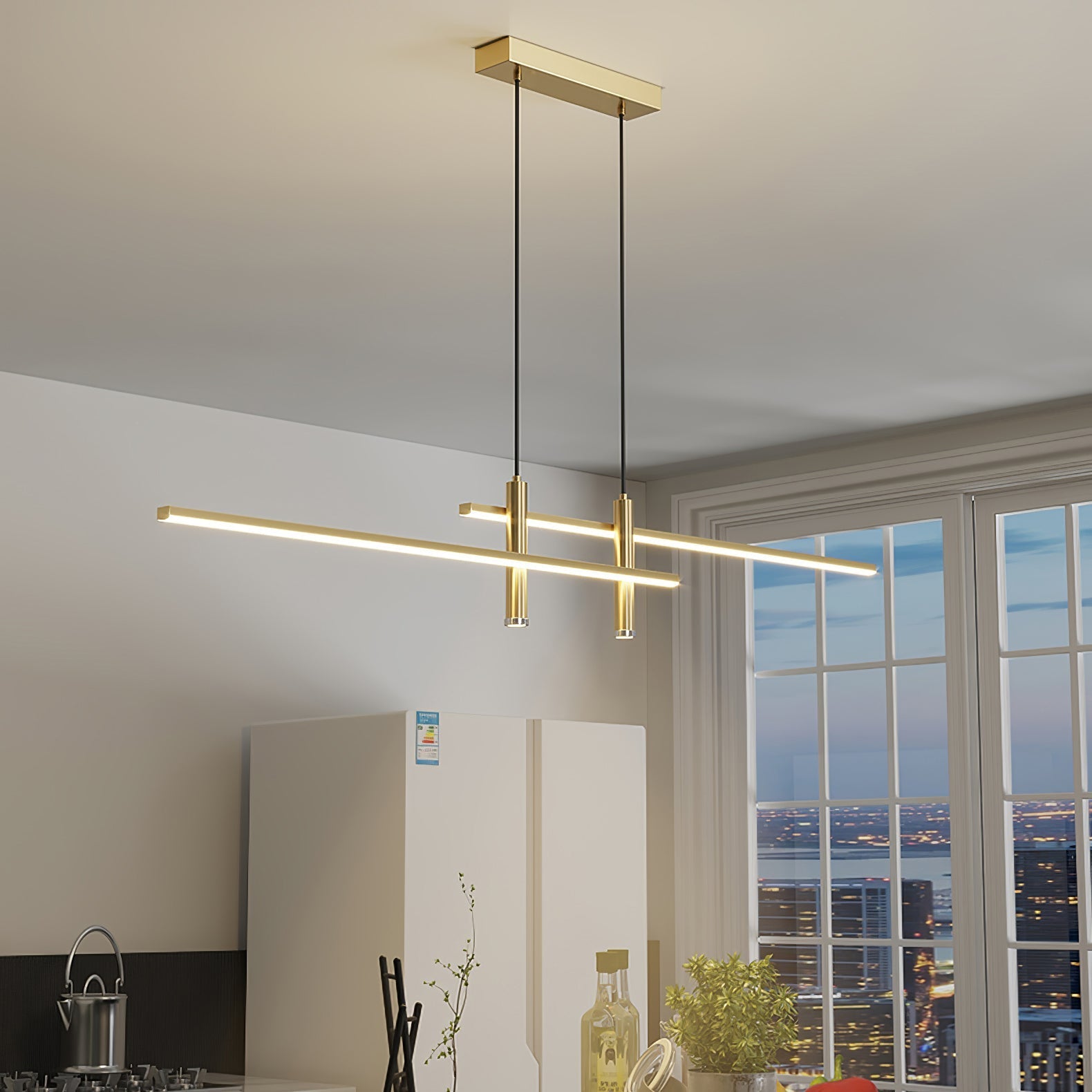 Linear Pendant Lamp Kitchen Island • 90/120/150cm • Integrated LED • Warm White/Neutral/Cool White • Dimmable Option • Black/Gold • Kitchen Island Above Table - Lamylie