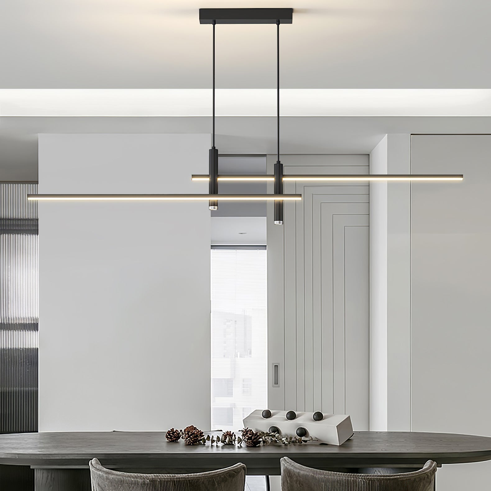 Linear Pendant Lamp Kitchen Island • 90/120/150cm • Integrated LED • Warm White/Neutral/Cool White • Dimmable Option • Black/Gold • Kitchen Island Above Table - Lamylie